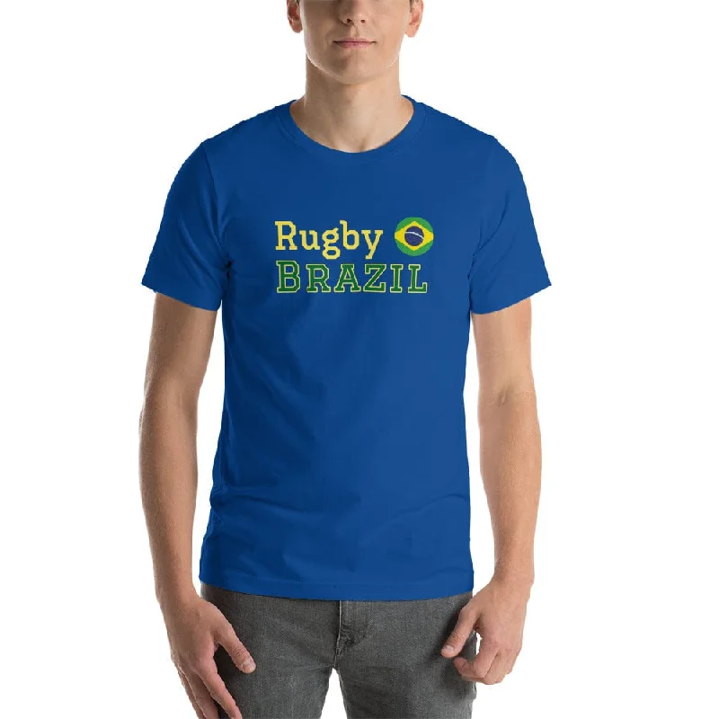 Camping hiking outdoor wave-Brazil Rugby Blue Cotton T-shirt