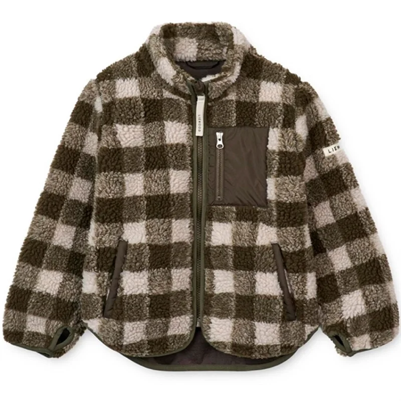 Camping hiking trail hush-Liewood Nolan Pile Jacket Check Army Brown / Dark Sandy