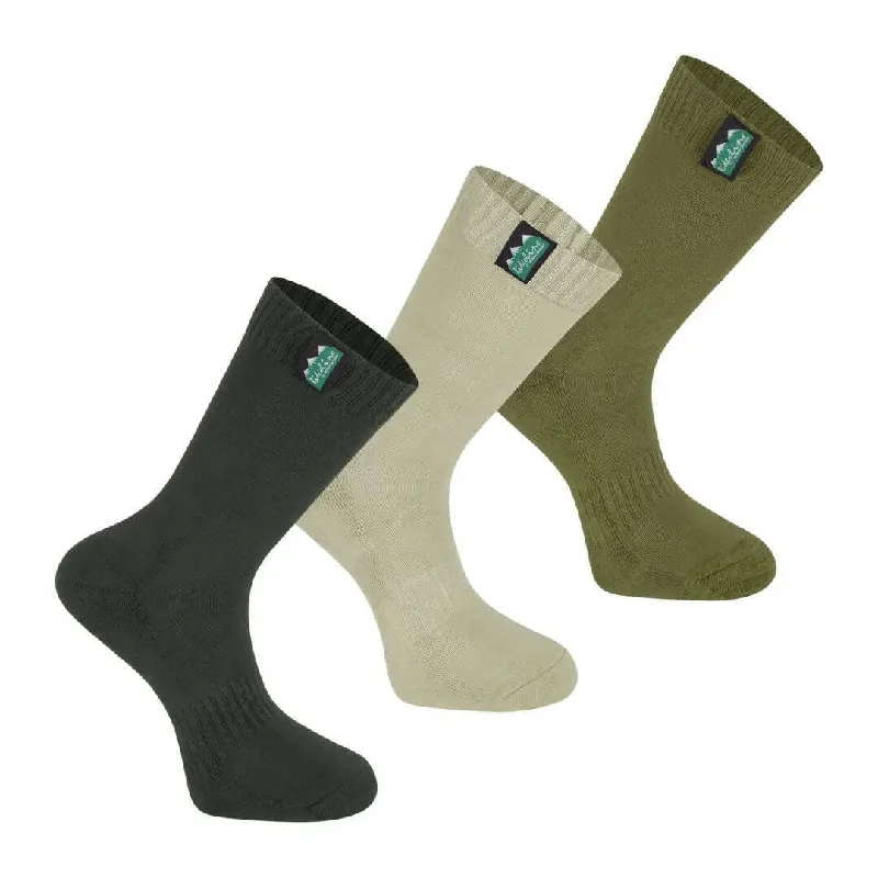 Camping hiking trail mix-Ridgeline Cotton Work Socks Mid Length 3 Pack - Olive Multi