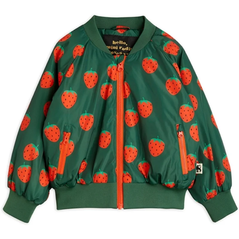 Camping hiking nature pulse-Mini Rodini Strawberries Aop Woven Baseball Jacket Green