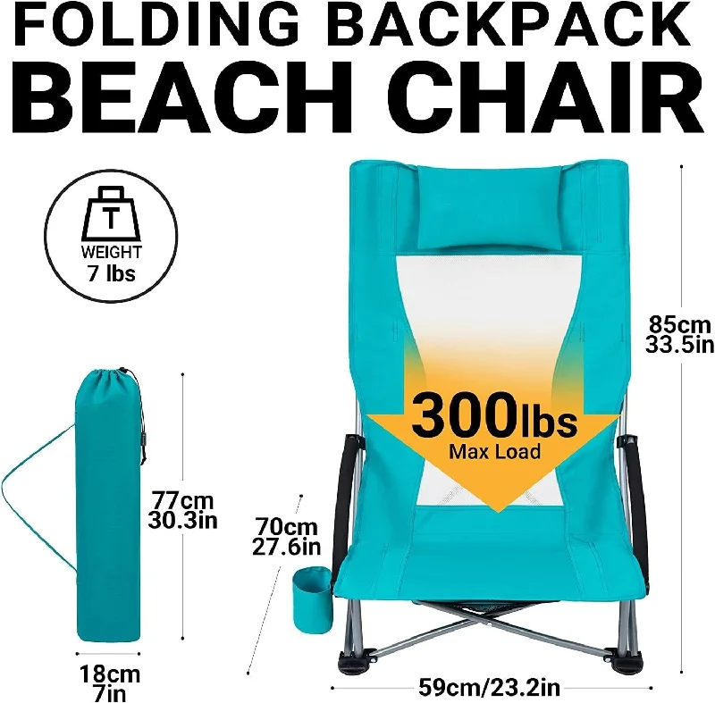 Camping hiking trail grand-Beach Chair Lightweight Backpack Camp Mesh Back Sand Chairs High Back Low Seat Folding Metal Carton Customized Logo Modern 136kg