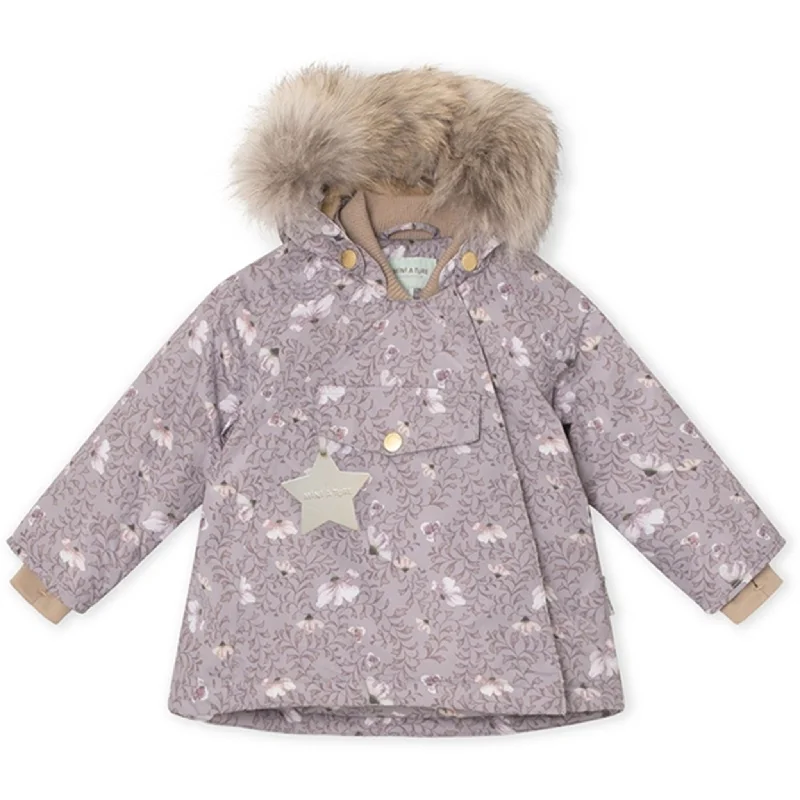 Camping hiking trail dart-MINI A TURE Wang Fleece Printed Winter Jacket with Fur Autumn Flower Field