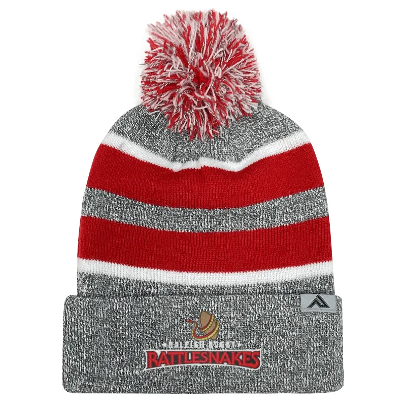 Camping hiking nature lull-Raleigh Rattlesnakes Rugby Knit Pom-Pom Beanie