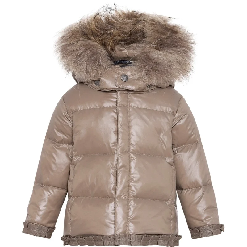 Camping hiking trail bound-Ver De Terre Featherlight Baby Girls Jacket m. Fur Caramel