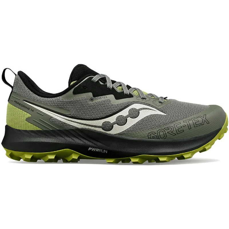 Camping hiking trail knot-Saucony Peregrine 14 GORE-TEX Mens Trail Running Shoes - Green