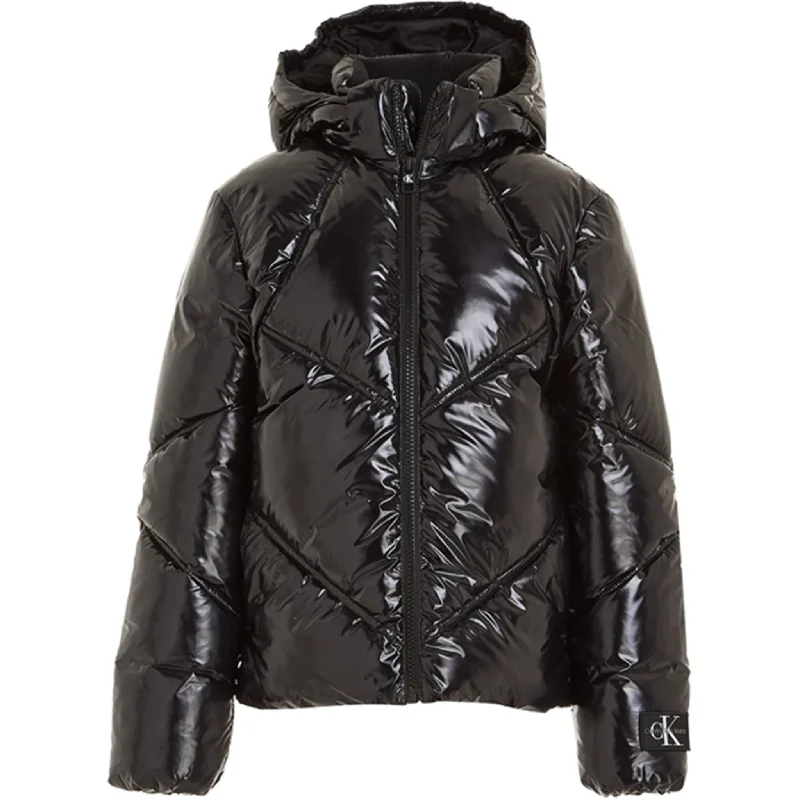 Camping hiking outdoor cheer-Calvin Klein Glossy Cut Seams Puffer Jacket Ck Black