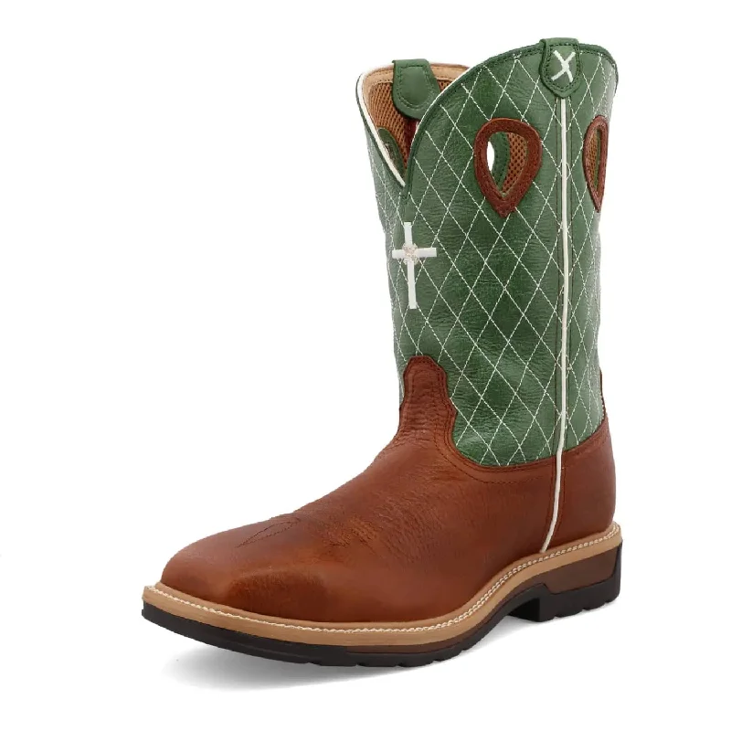 Camping hiking trail splash-TWISTED X - Men Steel Toe Lite Western Work Boot, Cognac Glazed Pebble/Lime