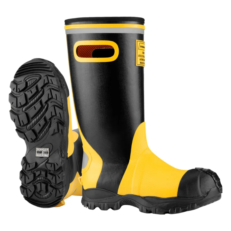 Camping hiking trail force-Ironwear Black/Yellow Rubber Work Boots