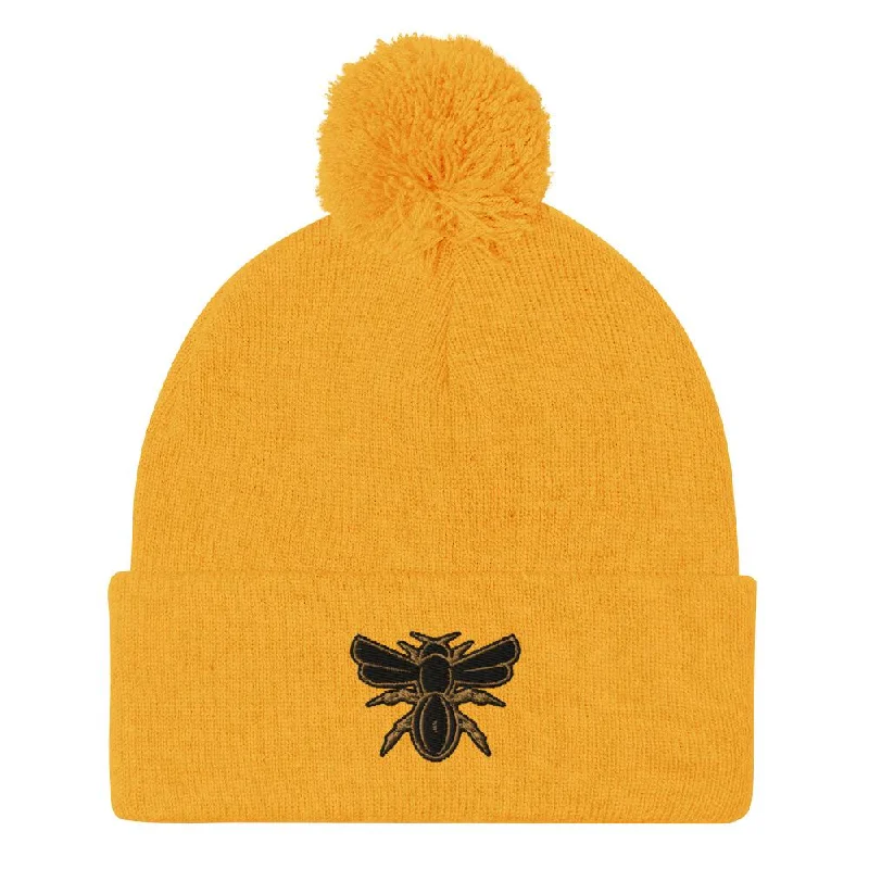 Camping hiking gear edge-Rugby Hive Gold Pom-Pom Beanie