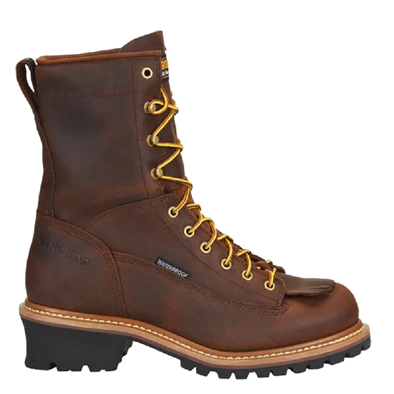 Camping hiking outdoor spark-Carolina Men's Spruce 8" Waterproof Steel Toe Logger Boot_Brown