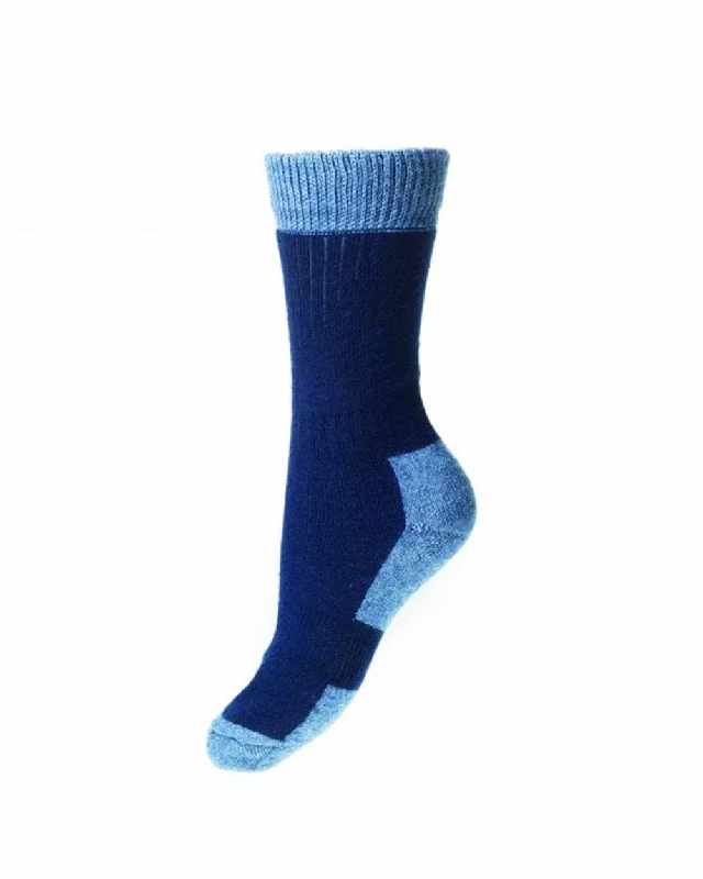 Camping hiking trail ease-House of Cheviot Lady Glen Technical Socks - Navy