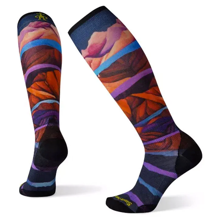 Camping hiking outdoor vibe-Smartwool Ski Zero Cushion Mountain Print Over The Calf Socks Womens