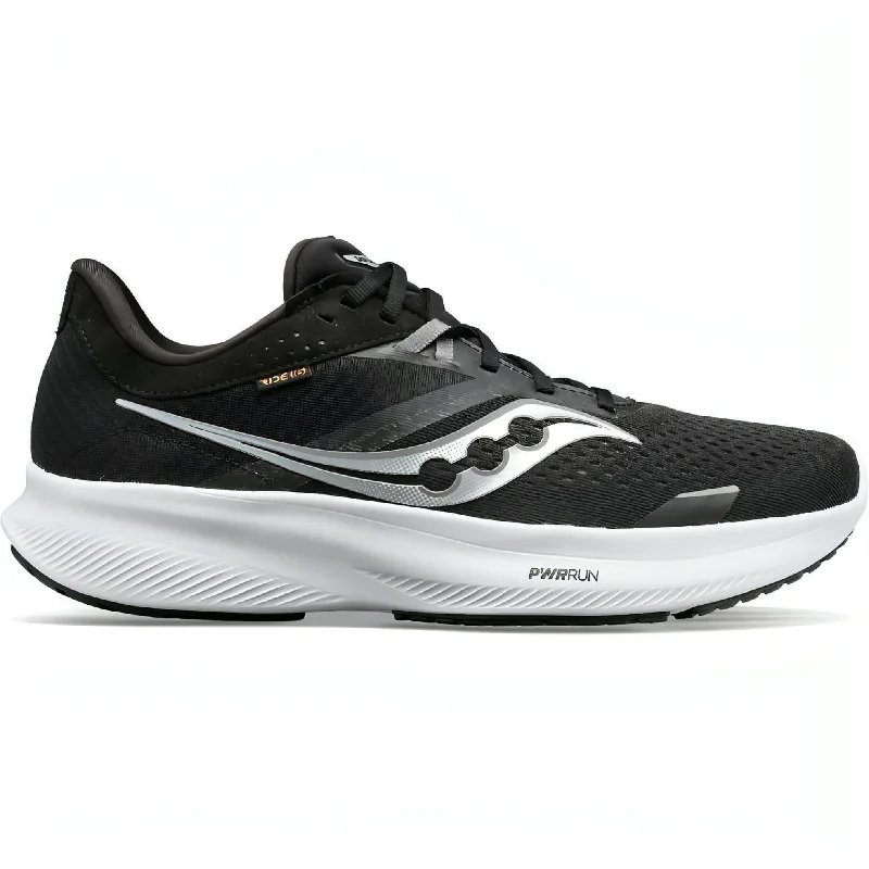 Camping hiking trail plain-Saucony Ride 16 WIDE FIT Mens Running Shoes - Black