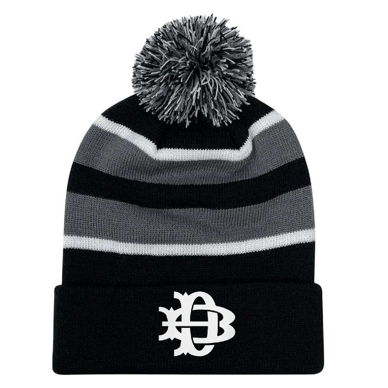 Camping hiking gear edges-Denver Barbarians Rugby Hooped Pom-Pom Beanie