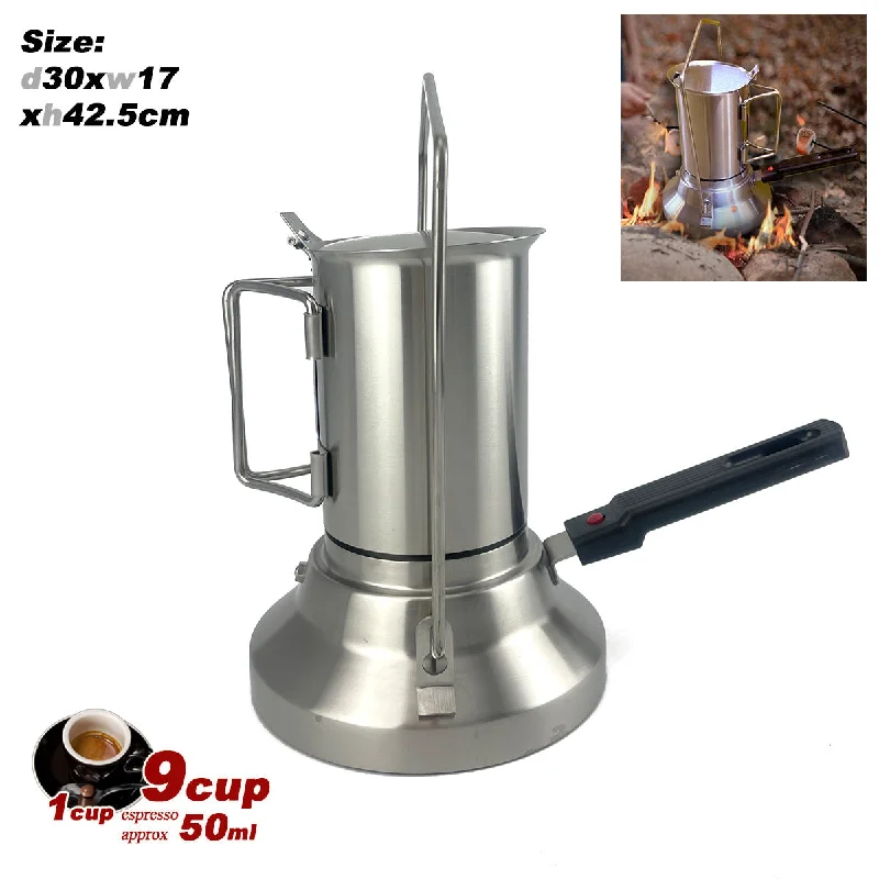 insulated camping drink bins-2 In 1 Camping Stainless Steel 9Cup Pot Moka Coffee Maker Italian Espresso Kettle 2024 NEW MODLE