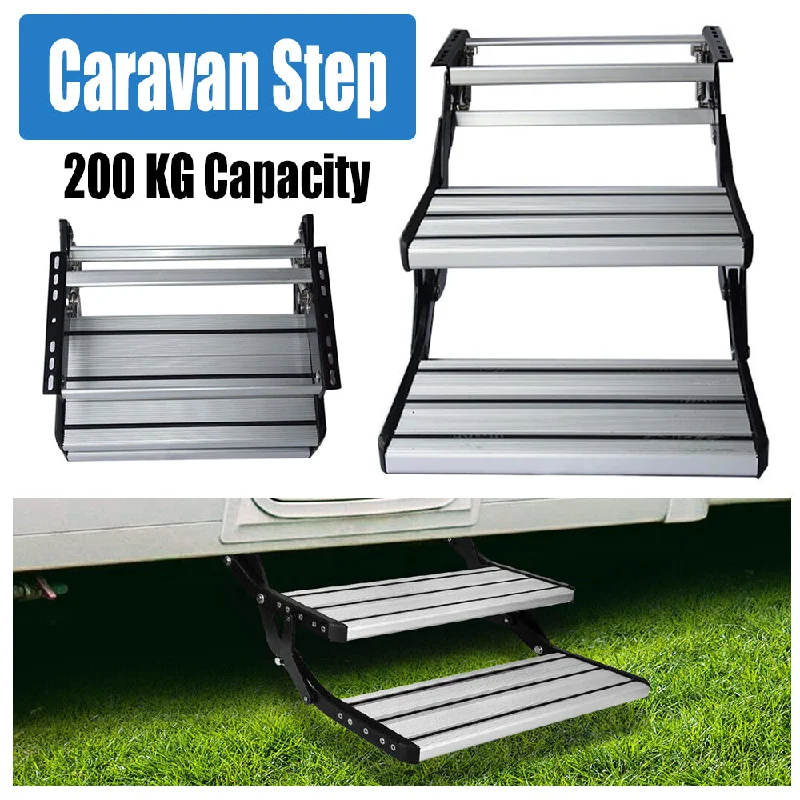 waterproof camping tool bins-Aluminium Double Caravan Step Pull Out Folding Steps For Road RV Camper Trailer