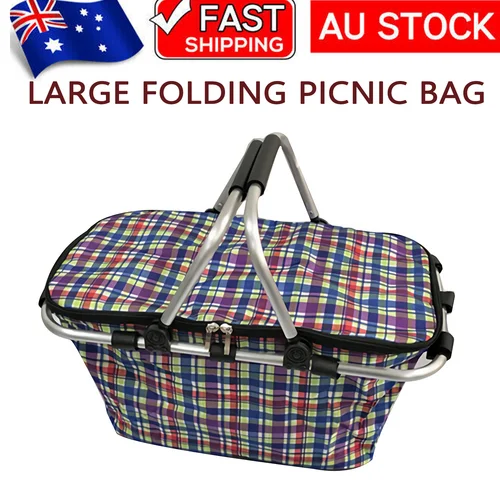 waterproof camping tool holders-Large Folding Picnic Bag Basket Hamper Camping Hiking Insulated Lunch Cooler Bag