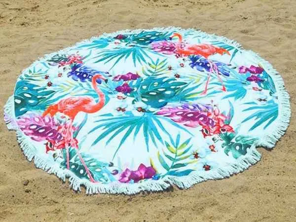 anti-slip camping tent bins-Outdoor Round Beach Towel Sunbath Mat 150cm Dia