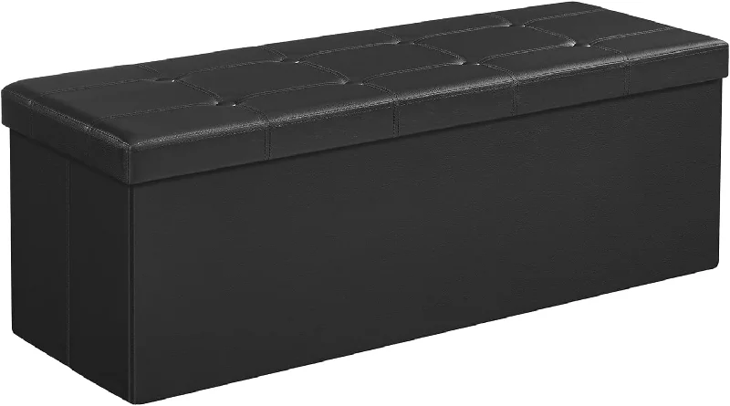 high-performance camping neck wraps-SONGMICS 109cm Folding Storage Ottoman Bench Black